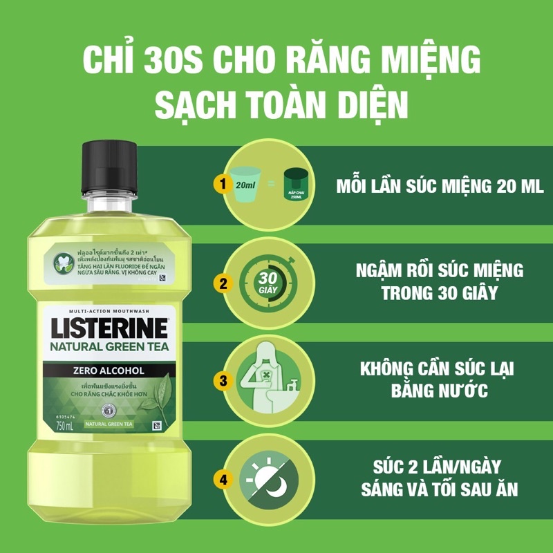 Nước Súc Miệng Listerine  Ngừa Sâu Răng Trà Xanh – Green Tea– Dung Tích 250ml
