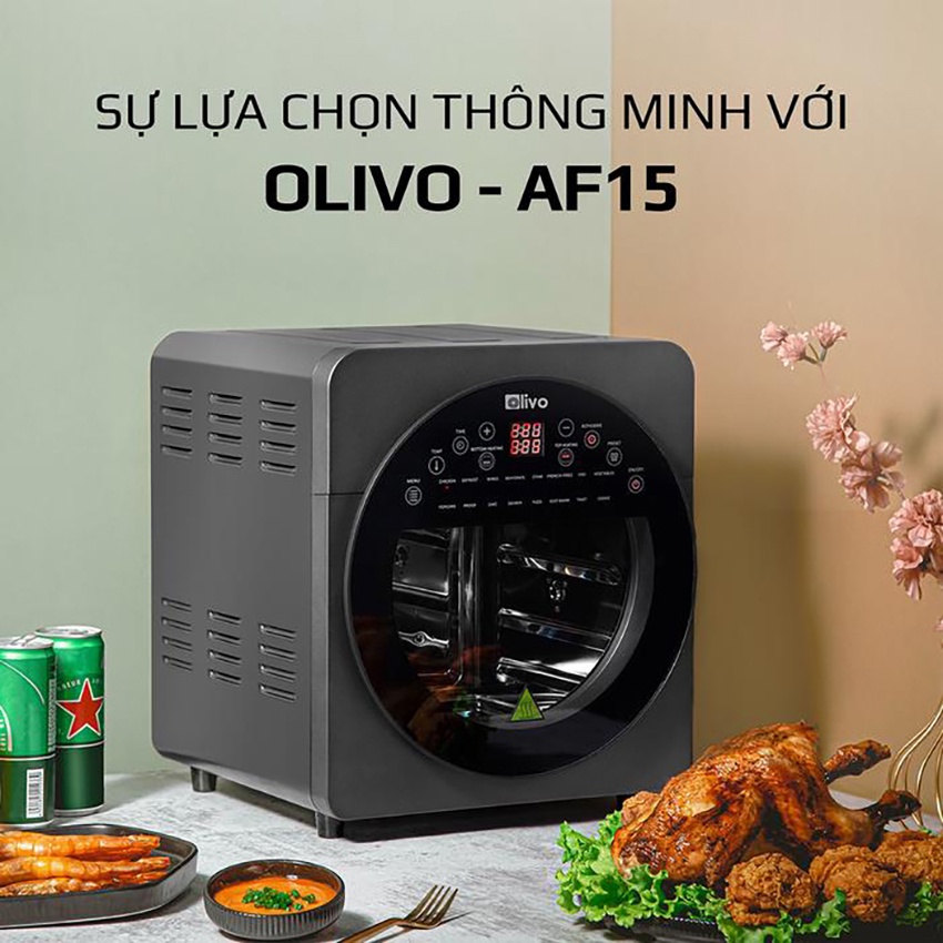 Nồi chiên không dầu OLIVO 15L 9 chức năng nấu đa năng thay thế các thiết bị nhà bếp nấu ăn tự động chuyên nghiệp