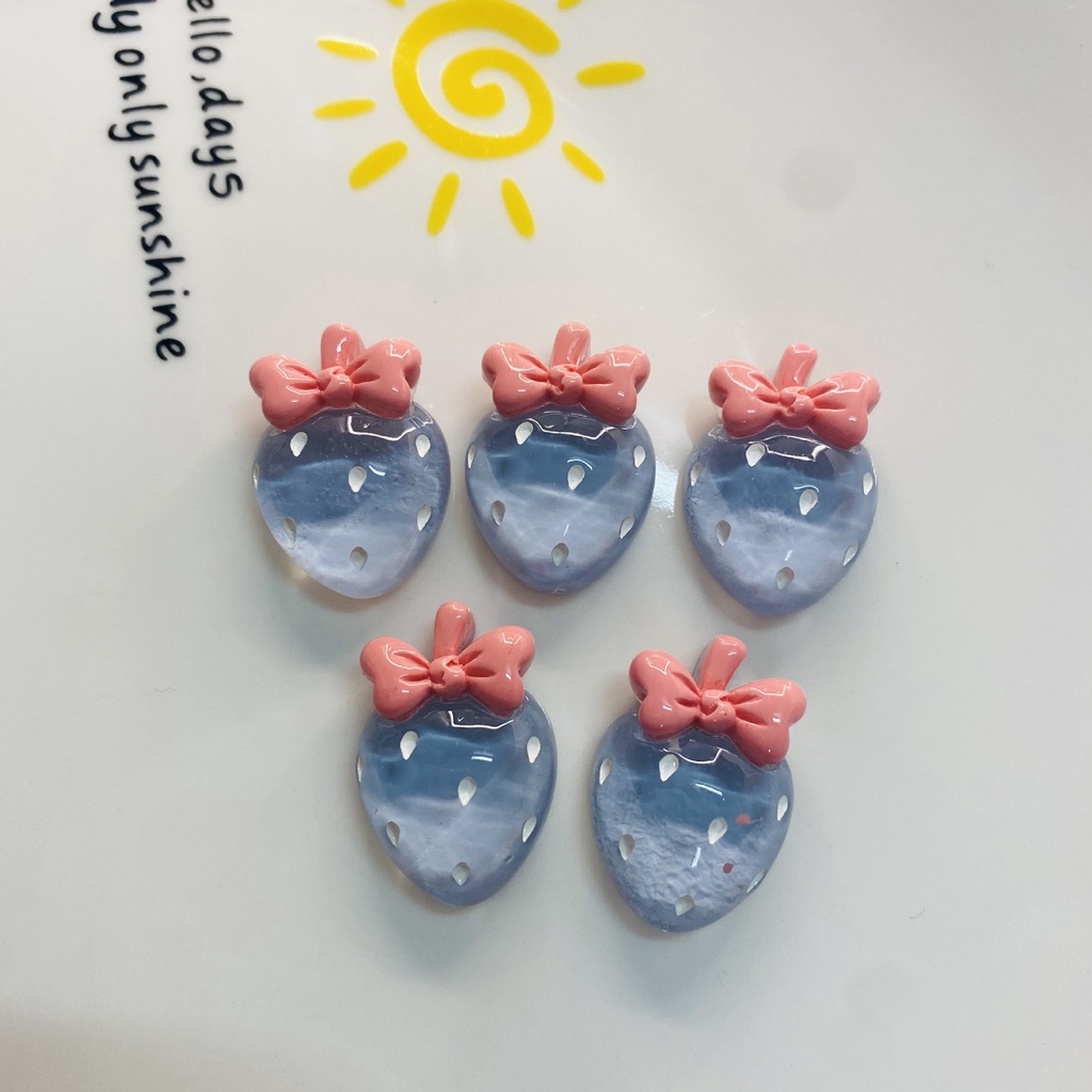 Set 10 Miếng Dán Kẹp Tóc/Dây Cột Tóc Bằng Resin Trong Suốt Hình Trái Dâu DIY