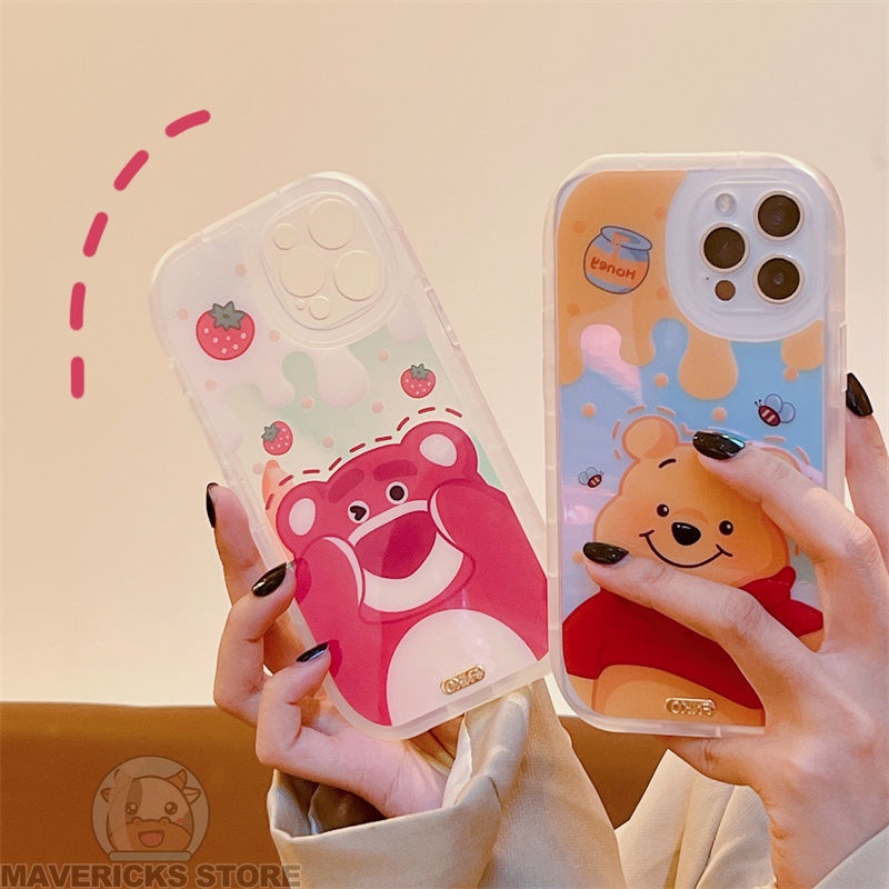 Ốp Điện Thoại Màu Laser In Hình Gấu/Dâu Tây Dễ Thương Cho iPhone 12/11Pro/Max/X/XS/XR/iPhone7/8plus