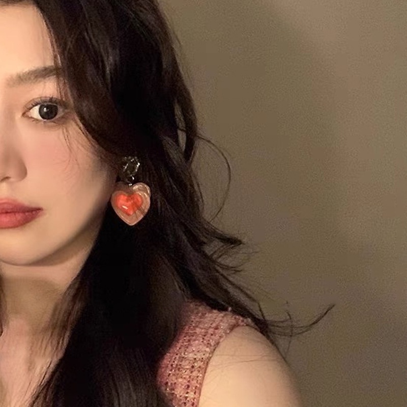 Khuyên Tai Nhựa Hình Trái Tim Đính Đá Zircon Màu Gradient Kiểu Dáng Thời Trang Cho Nữ