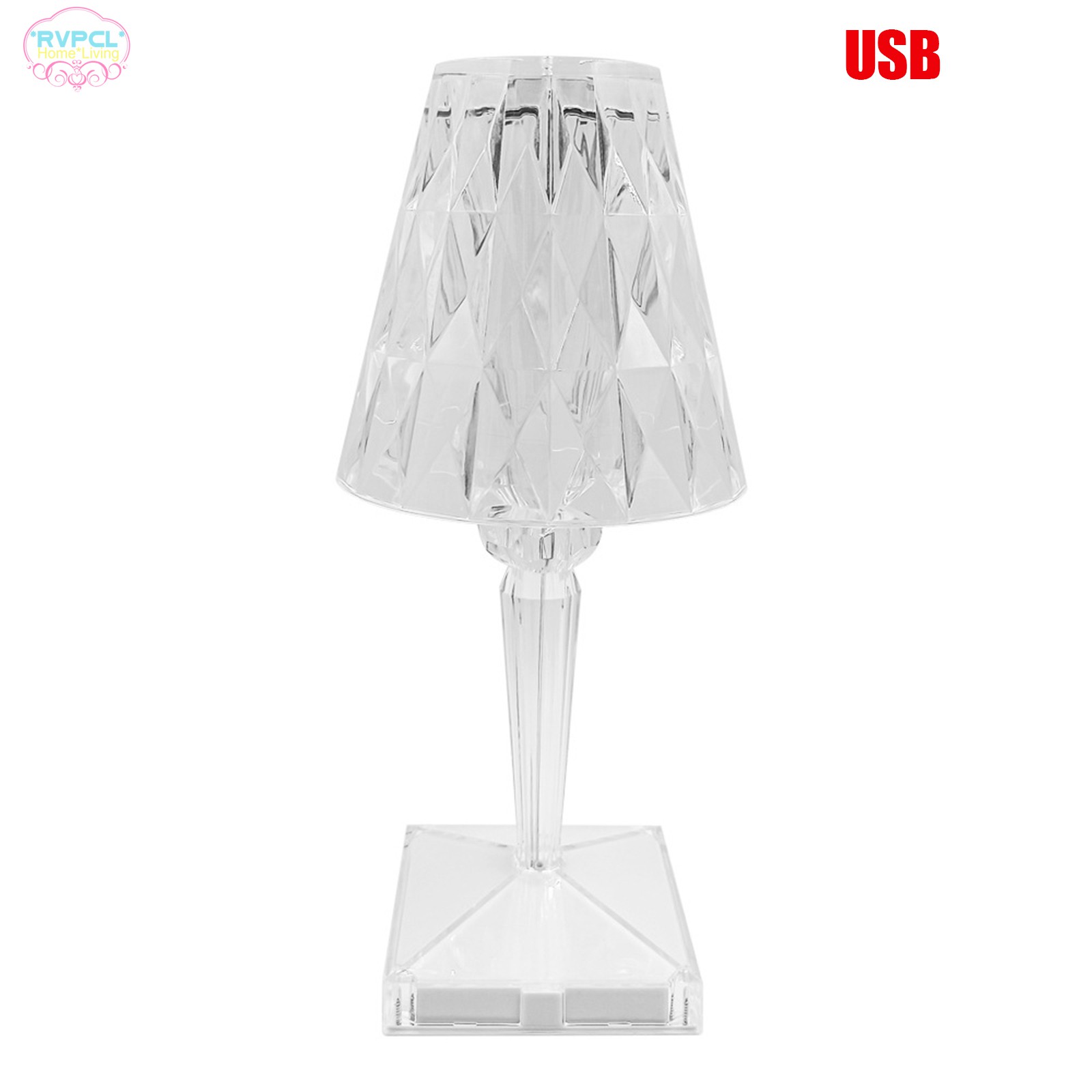 Rechargeable USB crystal table lamp transparent prism desk night light Nordic lamp bedroom living room bedside decoration/photograph good things @VN