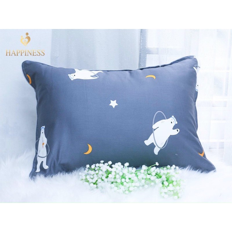 Gối Trẻ Em Happiness [MỀM - MÁT] Chất Liệu 100% Cotton Hàn Quốc, Cho bé trai, bé gái Kích thước 35x50cm, hàng chính hãng