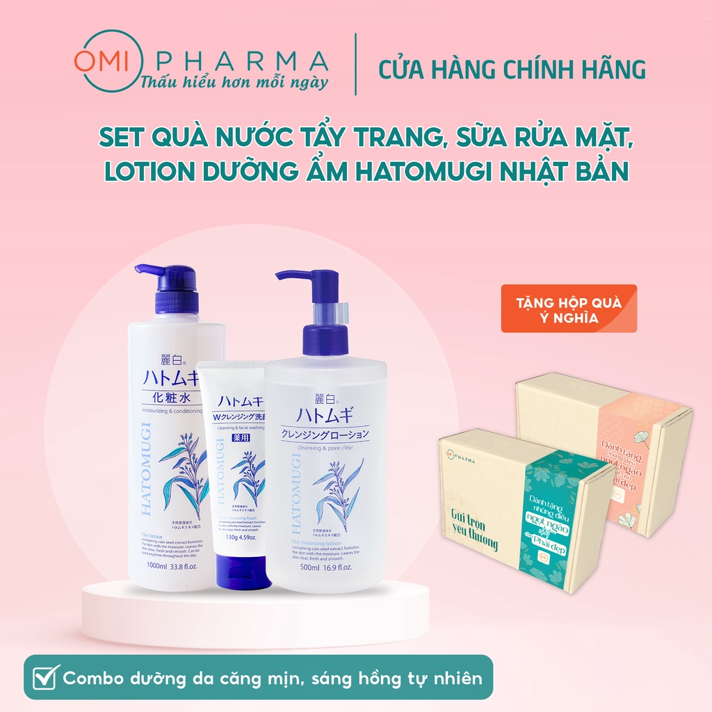 [TẶNG KÈM HỘP QUÀ Ý NGHĨA] Set Quà Nước Tẩy Trang, Sữa Rửa Mặt, Lotion Dưỡng Ẩm Hatomugi Nhật Bản