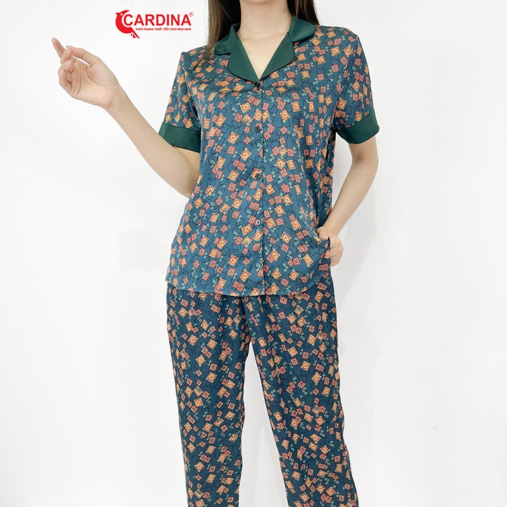 Đồ Bộ Nữ 𝐂𝐀𝐑𝐃𝐈𝐍𝐀 Pijama Chất Lụa Satin Nhật Cao Cấp Quần Dài Áo Cộc Tay Co Giãn Nhẹ 1Pi08