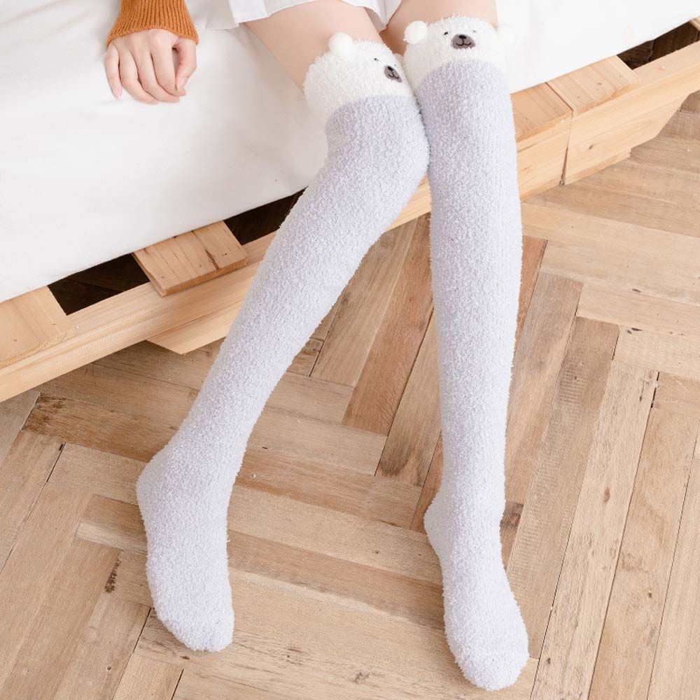 Vớ dài tới gối co giãn bằng vải lông cừu san hô hình gấu trúc dễ thương thoải mái phong cách Nhật Bản cho nữ sinh