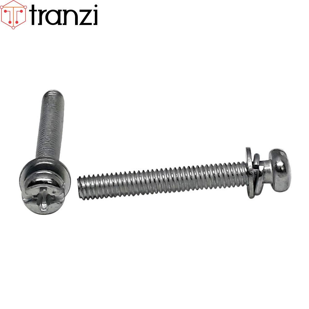 Vít bake kèm long đen phẳng vênh đầu cầu mạ kẽm trắng M4x30 - túi 50 cái