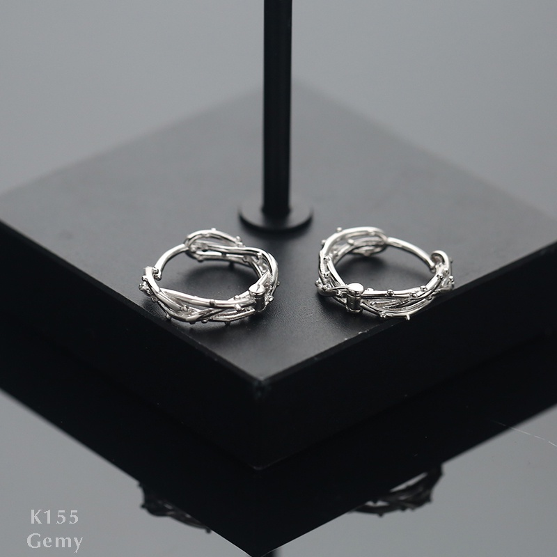 Bông tai, Khuyên tai nam nữ bạc Forest dáng tròn cá tính, độc đáo, unisex K155(1 chiếc)| GEMY SILVER