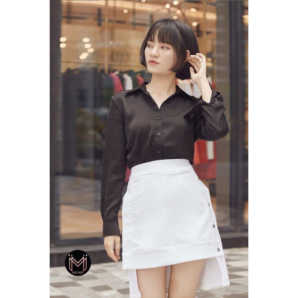 Áo sơ mi nữ kiểu công sở - sơ mi lụa cổ đức dáng basic
