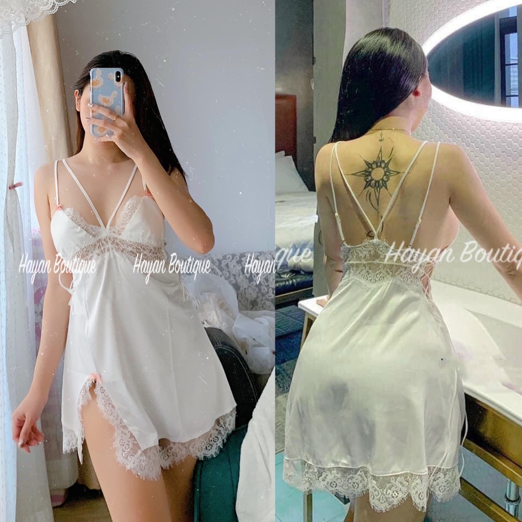 Váy ngủ sexy đan dây chéo ngực xẻ đùi QUẢNG CHÂU #HT77