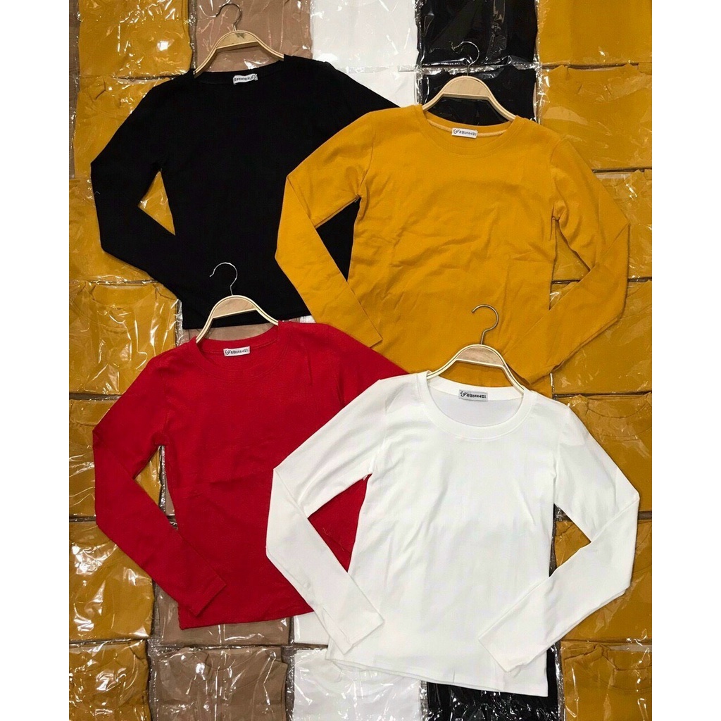 Áo thun cổ tròn dài tay chất cotton