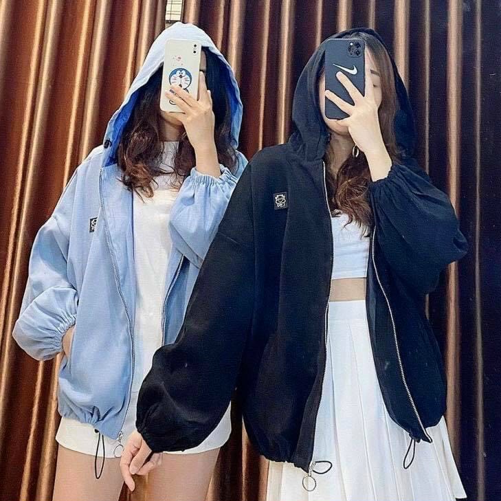 Áo khoác thêu bò sữa phom rộng chất da lộn siêu đẹp, áo khoác 2 lớp có mũ trùm đầu