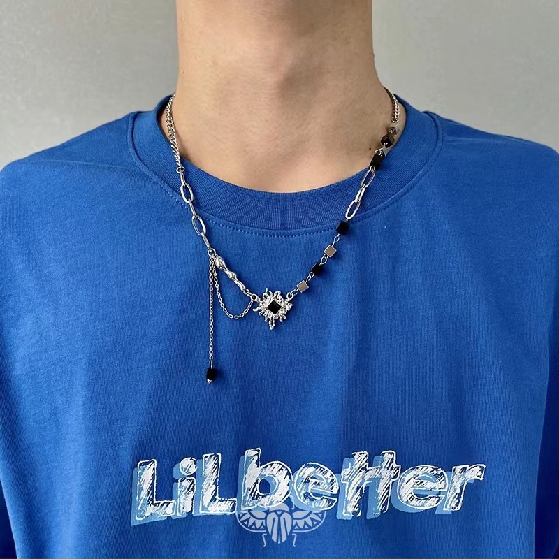 Vòng cổ Mặt Hình Bướm Đính Đá Đen Phong Cách hip hop Thời Trang Cho Nam Và Nữ