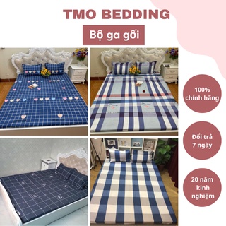 Bộ ga gối cotton TMO Bedding, ga giường caro 1m6, 1m8 kèm 2 vỏ gối