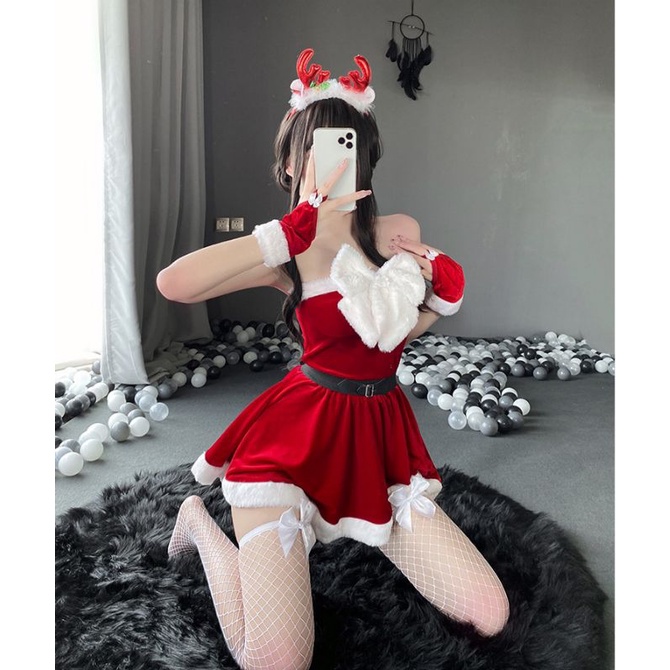 N09 váy noel đầm giáng sinh nhung đỏ clip thật