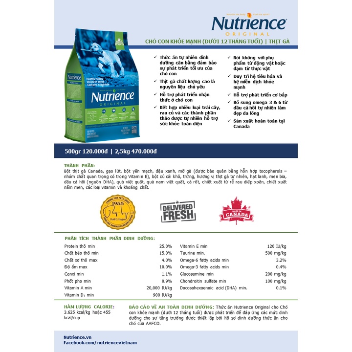 Hạt Nutrience Original Puppy cho chó con túi 500g - 2,5kg