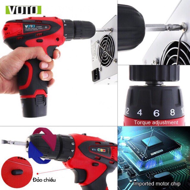 Máy Bắn Vít 12V VOTO,2 Tốc,Hộp Nhựa 1 Pin,