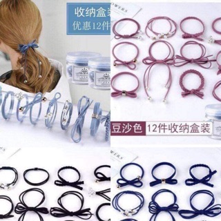 Hộp chun buộc tóc mix 12 mẫu xinh xắn cho nữ
