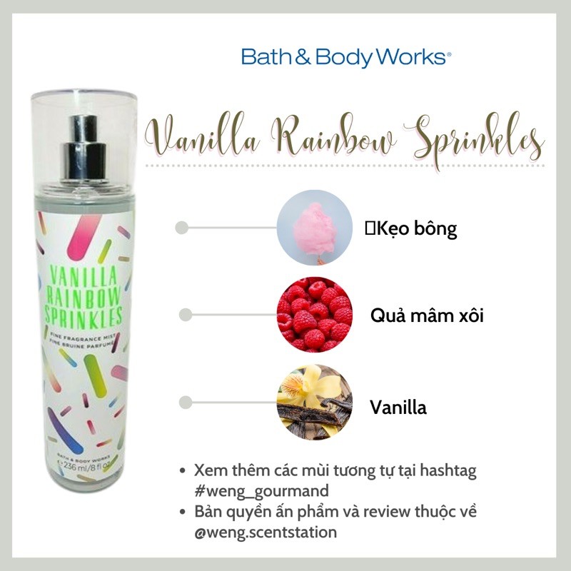 Xịt thơm toàn thân Bath & Body Works Vanilla Rainbow Sprinkles