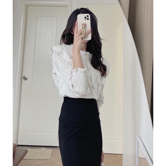 Áo sơ mi cổ bèo tay bo chun phồng tiểu thư