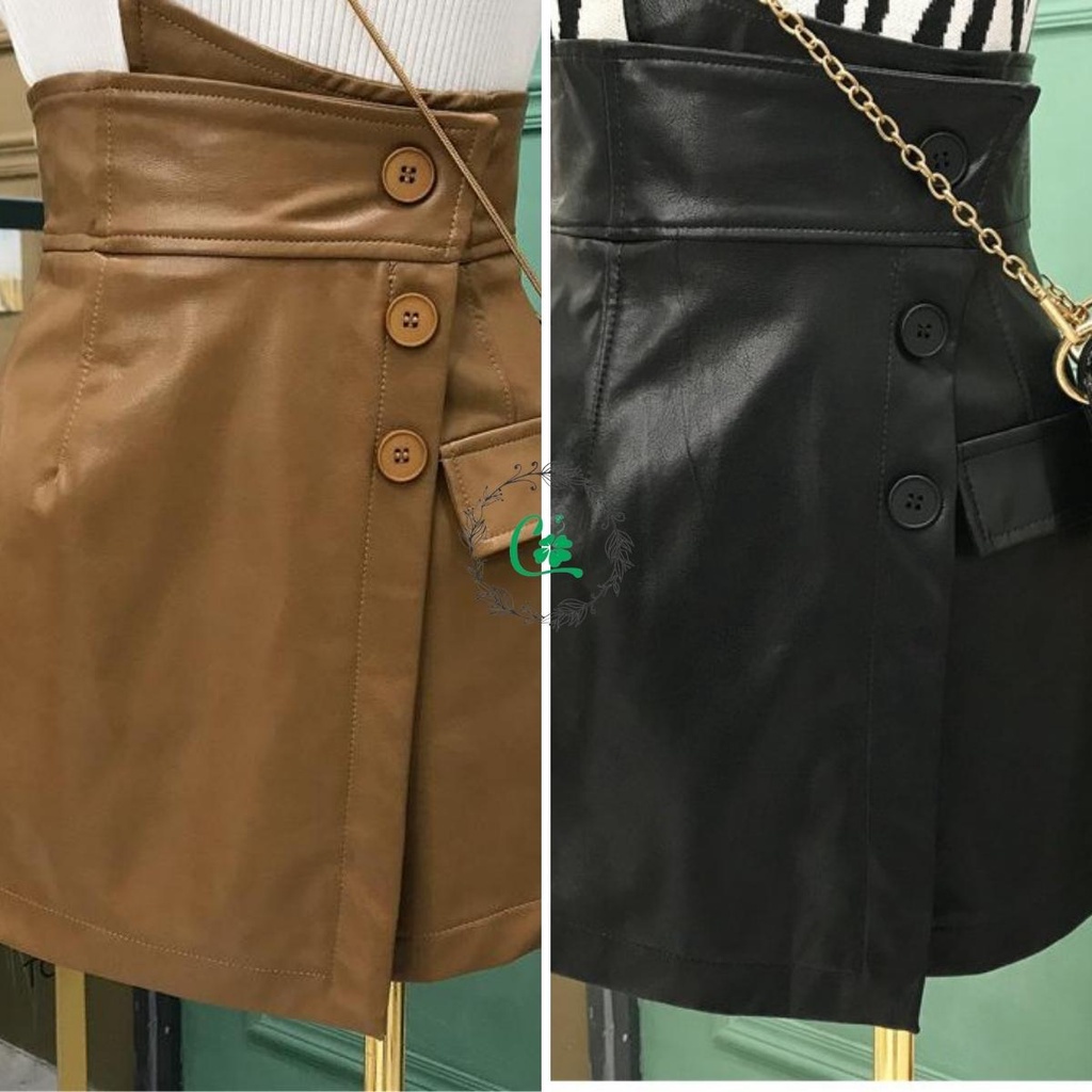 QUẦN VÁY DA MÀU ĐEN NÂU HOT HIT HIỆN ĐẠI QUẦN DA 3 KHUYA