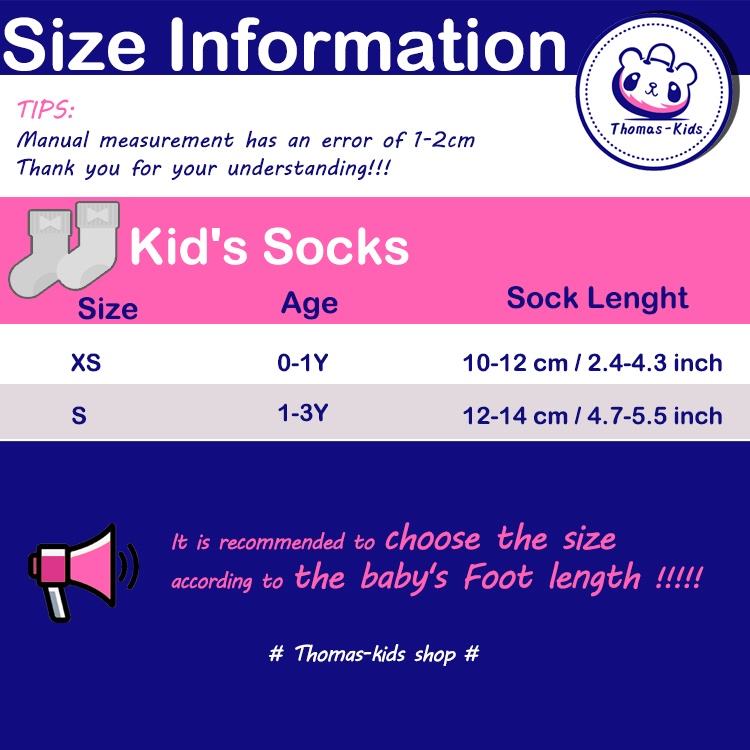 [THOMAS KIDS] Vớ Bằng Cotton Nguyên Chất Thoáng Khí Thoải Mái Dễ Thương Dành Cho Bé 0-3 Tuổi