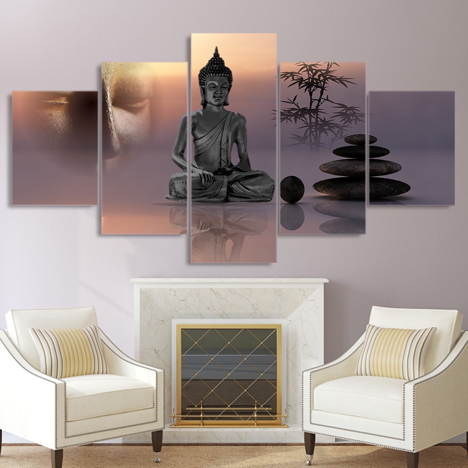 Tranh Treo Tường 5 Miếng Ghép Chất Liệu Canvas Hình Phật