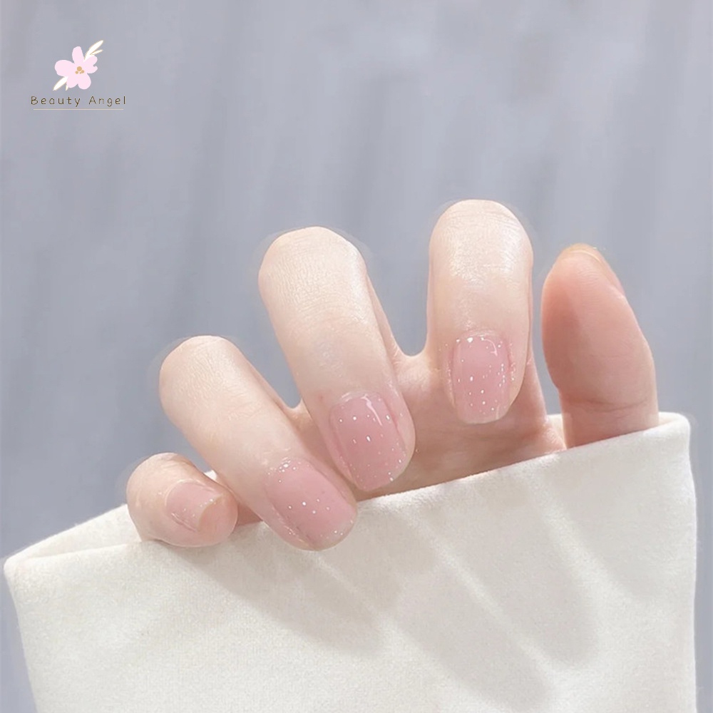 Bộ 24 Móng Tay Giả Ngắn Màu Hồng Sáng Bóng Thời Trang Cho Nữ