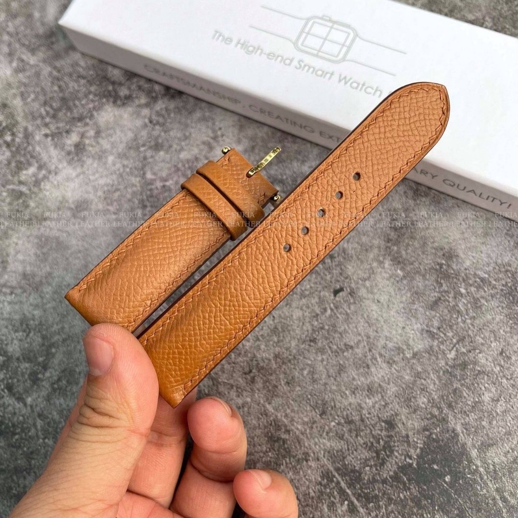 Dây da thủ công Epsom Nâu Vàng dành cho Apple Watch, đồng hồ thông minh, đồng hồ cơ