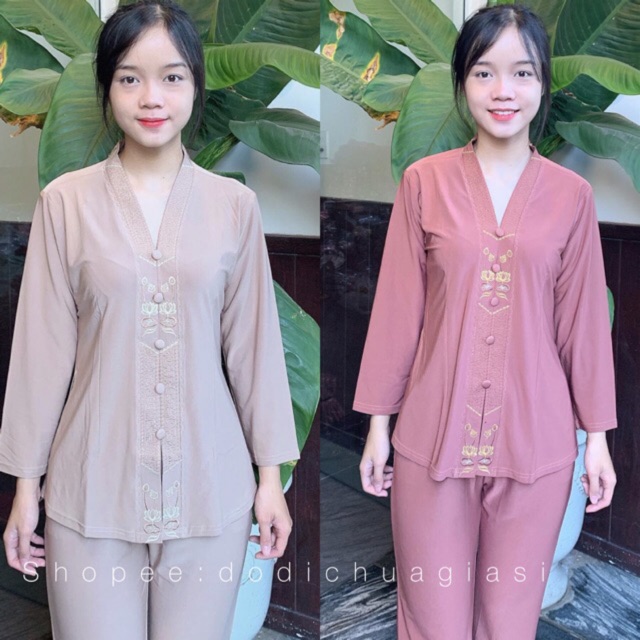 Đồ Lam Đi Chùa # Thun Bà Lai Thêu Lắc Sen # Quần Áo Nữ