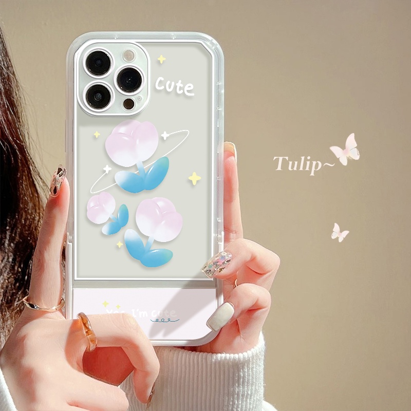 Ốp Điện Thoại Silicon Mềm Trong Suốt Có Giá Đỡ Hình Hoa Tulip Cho IPhone 7 8 Plus X XR XS Max 11 12 13 Pro Max 6 6S SE 2020