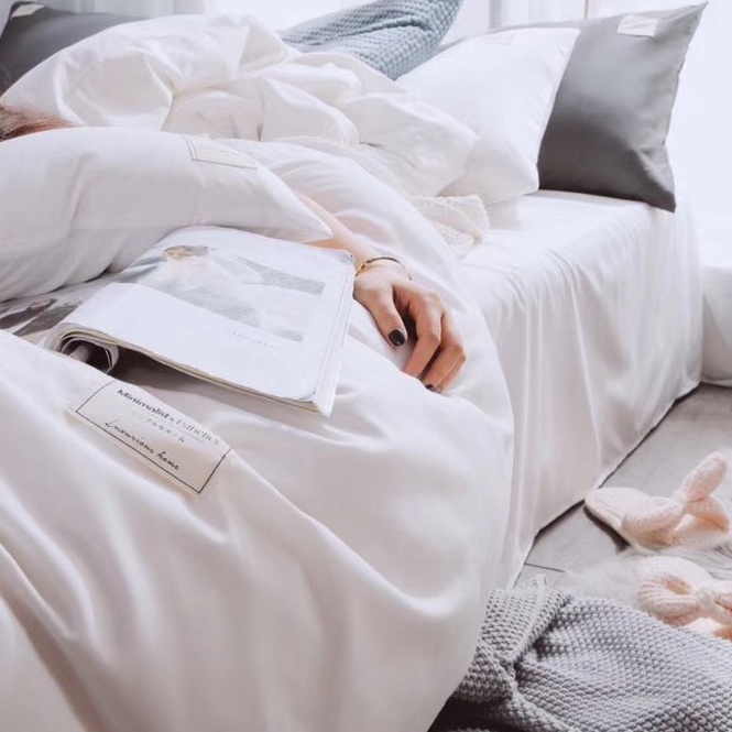Bộ chăn ga gối Cotton Tici Lidaco màu trắng chuyên dùng khách sạn homestay miễn phí may chun đệm chân cao