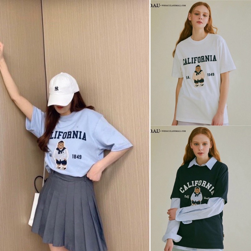 Áo thun gấu thêu unisex dáng rộng W.h.o.a.u xuất Hàn