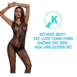 Đồ Ngủ Sexy Tất Lưới Toàn Thân Không Tay Ren Hoa Văn Quyến Rũ