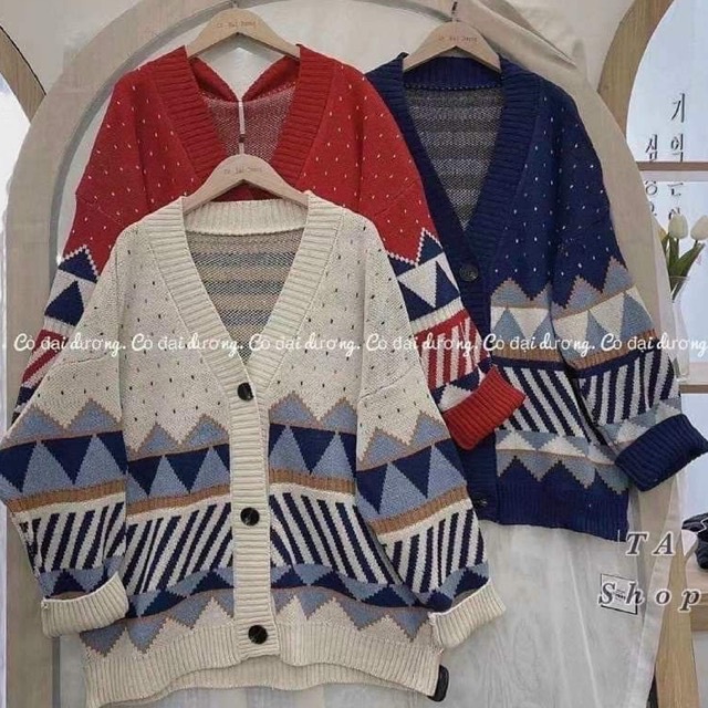 Áo khoác cardigan len thổ cẩm chấm bi cổ tim siêu đẹp dày dặn L1 hv lina