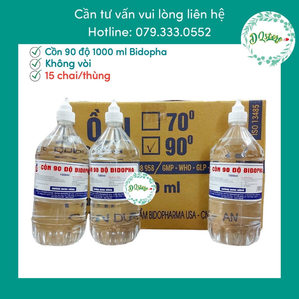 [CHỈ GIAO HỎA TỐC] Thùng 15 chai cồn khử khuẩn 90 độ Bidopha 1000ml rửa tay, sát khuẩn (chưa kèm vòi)