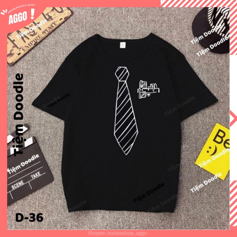 Áo Phông Đen Cà Vạt Phong Cách Cá Tính Nam Nữ Unisex