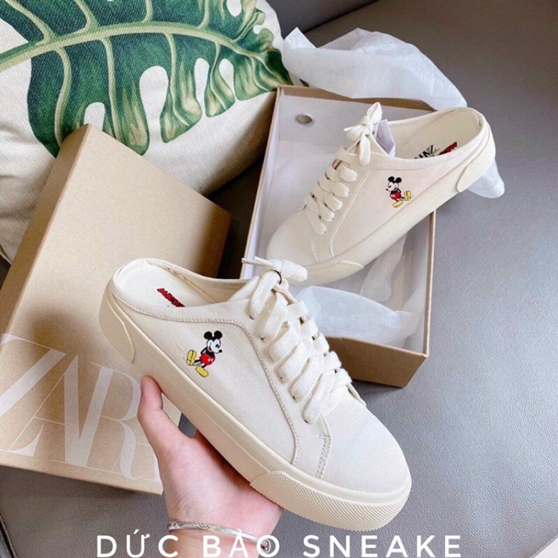 🌹🌹🌺Giày Thể Thao nữ hở gót, sục mickey, giày đạp gót zara vải  in hình chuột mickeyx