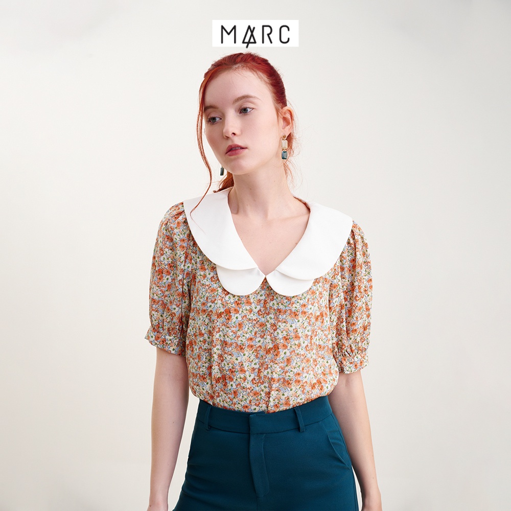 Áo kiểu nữ MARC FASHION voan họa tiết hoa 2 lá cổ
