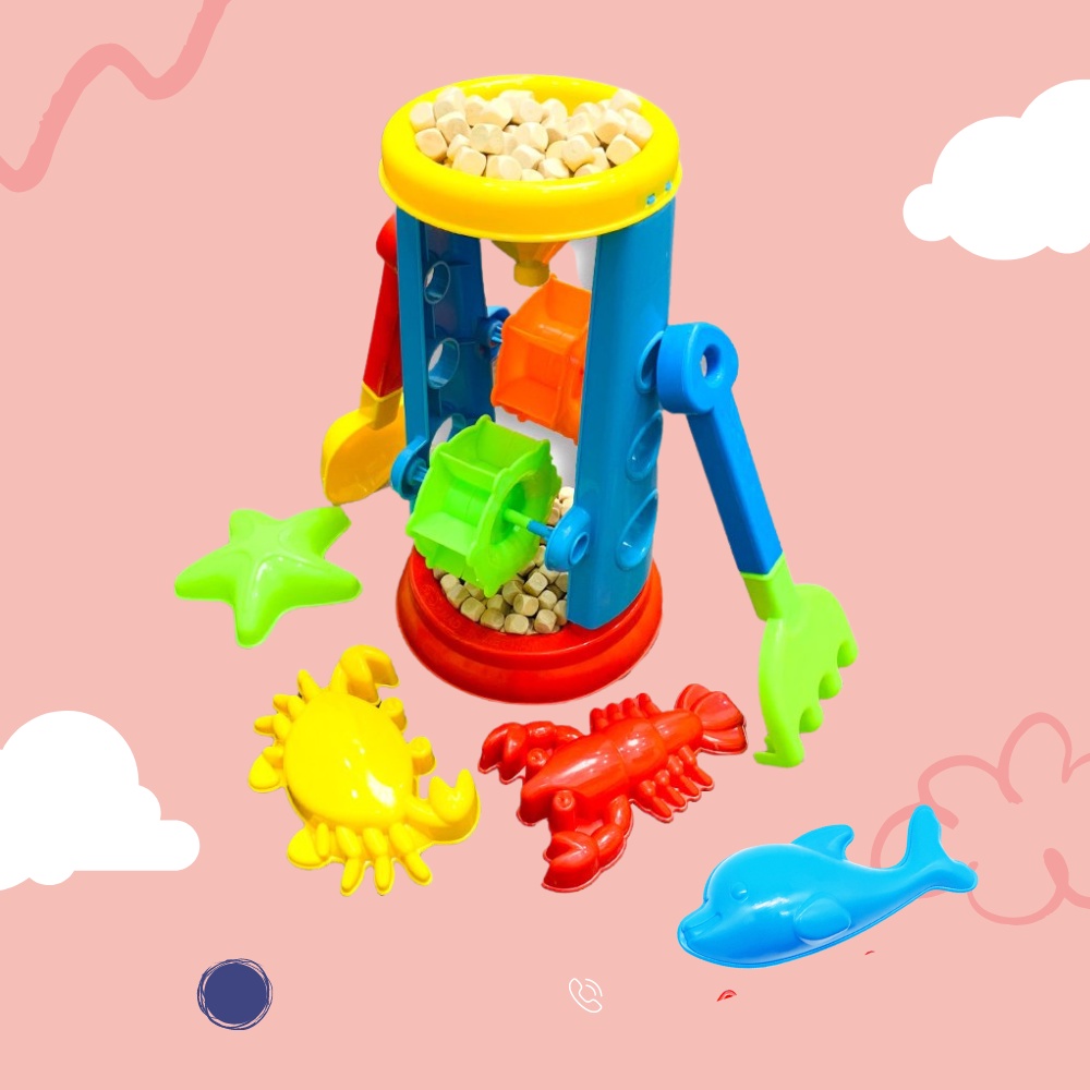 Đồ Chơi Đi Biển, Guồng Quay Xúc Cát Chơi Cùng Hạt Gỗ Kèm Động Vật Biển Cho Bé Thỏa Sức Sáng Tạo