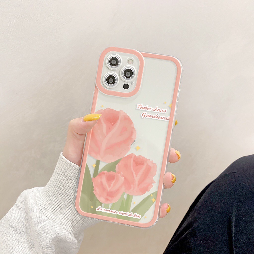 Ốp lưng Iphone viền vuông Hoa Hồng 7/7plus/8/8plus/x/xr/xs/11/12/13/pro/max/plus/promax [Tomax Case]