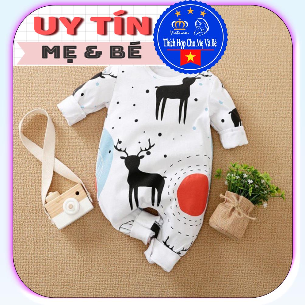 BodySuit giáng sinh noel cho bé,áo liền quần dễ thương dài tay kiểu nai đen cho bé (3097), cotton 100%, Aiueo Nhật.