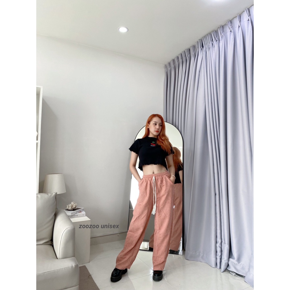 Quần nhung tăm ống rộng nữ lưng cao 3 màu đen hồng kem dài 100cm suông phong cách Hàn Quốc hot trend ZoZo_UNISEX