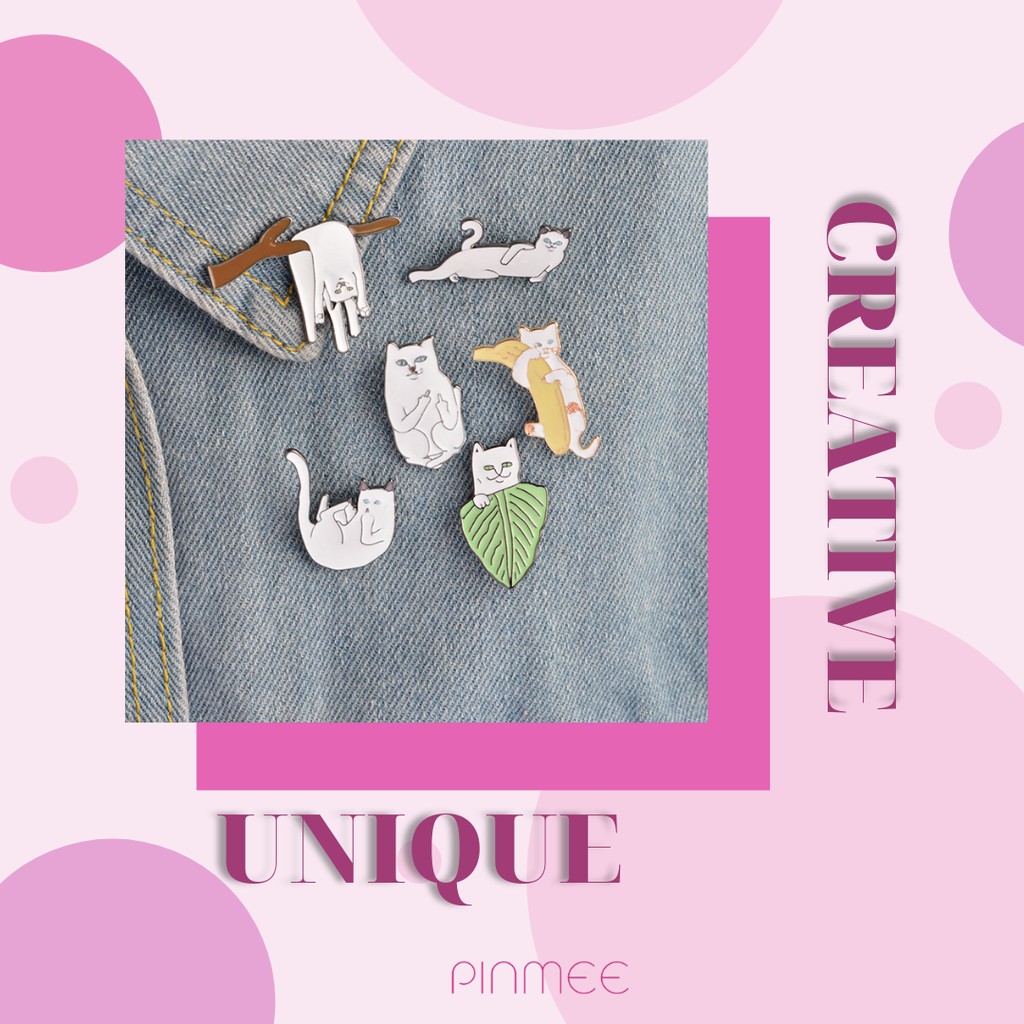Pin Cài Áo/Ghim Cài Áo, Mũ, Balo, Túi Xách Pinmee chủ đề con mèo dễ thương