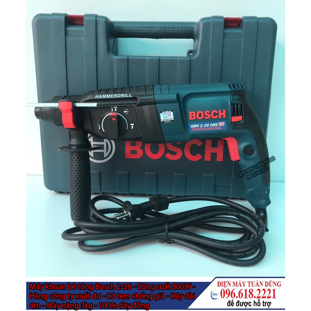 Máy khoan đục bê tông 3 chức năng Bosh 2-26 - Công suất 800w - Hàng công ty xuất dư - Có tem chống giả - Made in Germany