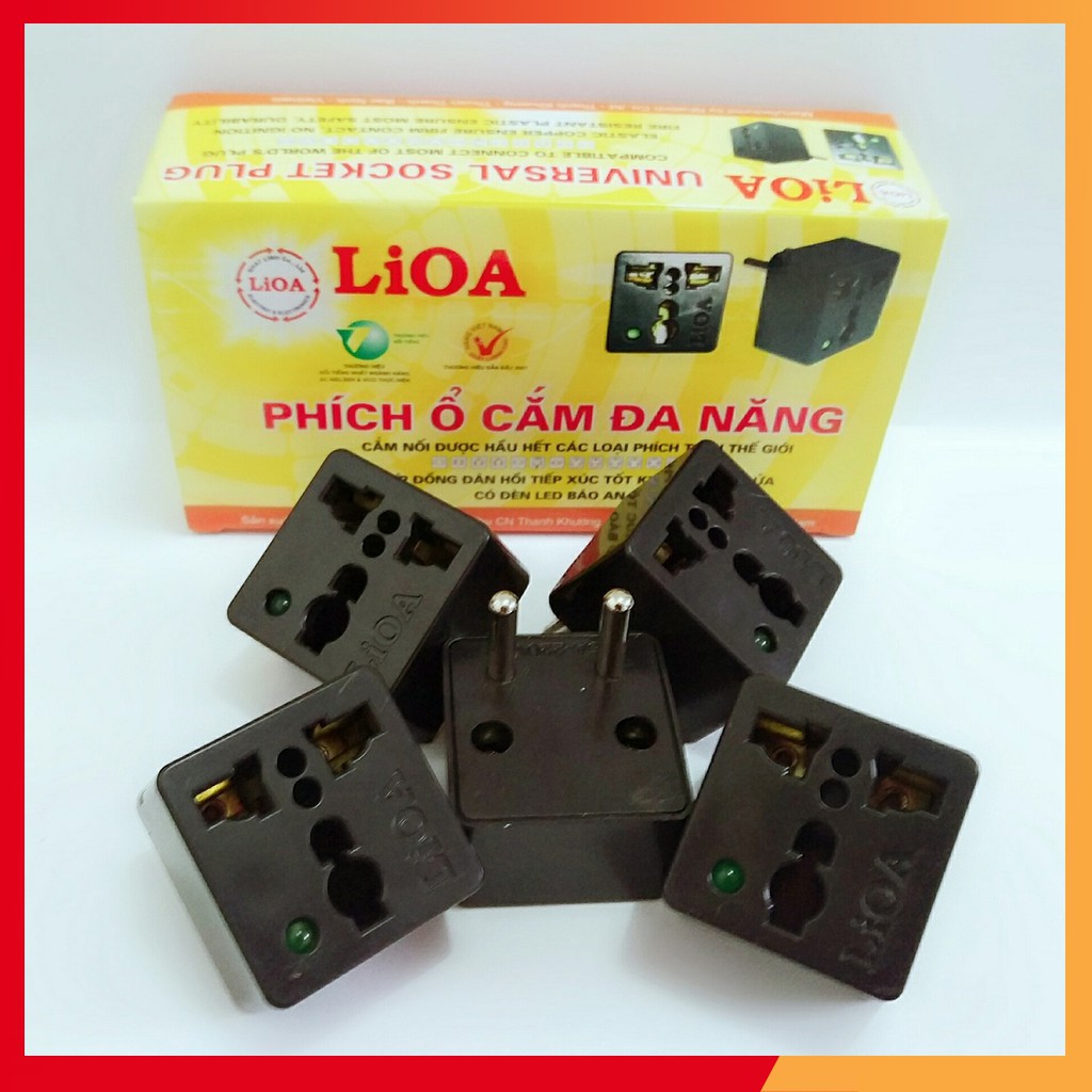 Phích ổ cắm đa năng Lioa chuyển 3 chấu thành 2 chấu 15A/220V Chân Tròn/Dẹp