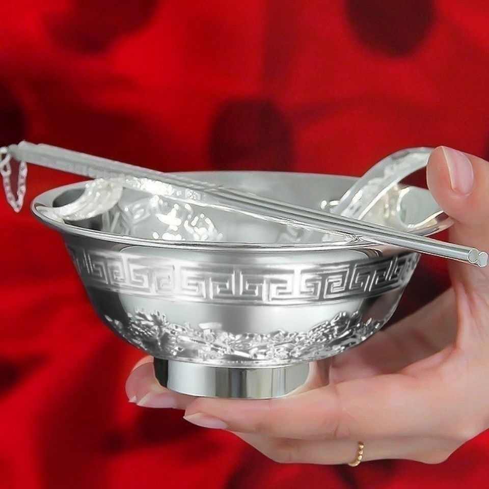 Bộ Tô Muỗng Đũa Ba Món Bằng Bạc Sterling 999a Chống Trượt Màu Bạc