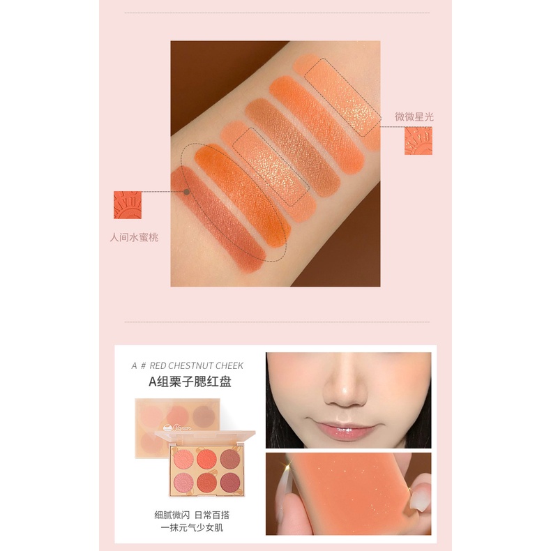 Bảng Phấn Má Hồng 6 Màu Đánh Khối Bắt Sáng Bền Màu Lâu Trôi