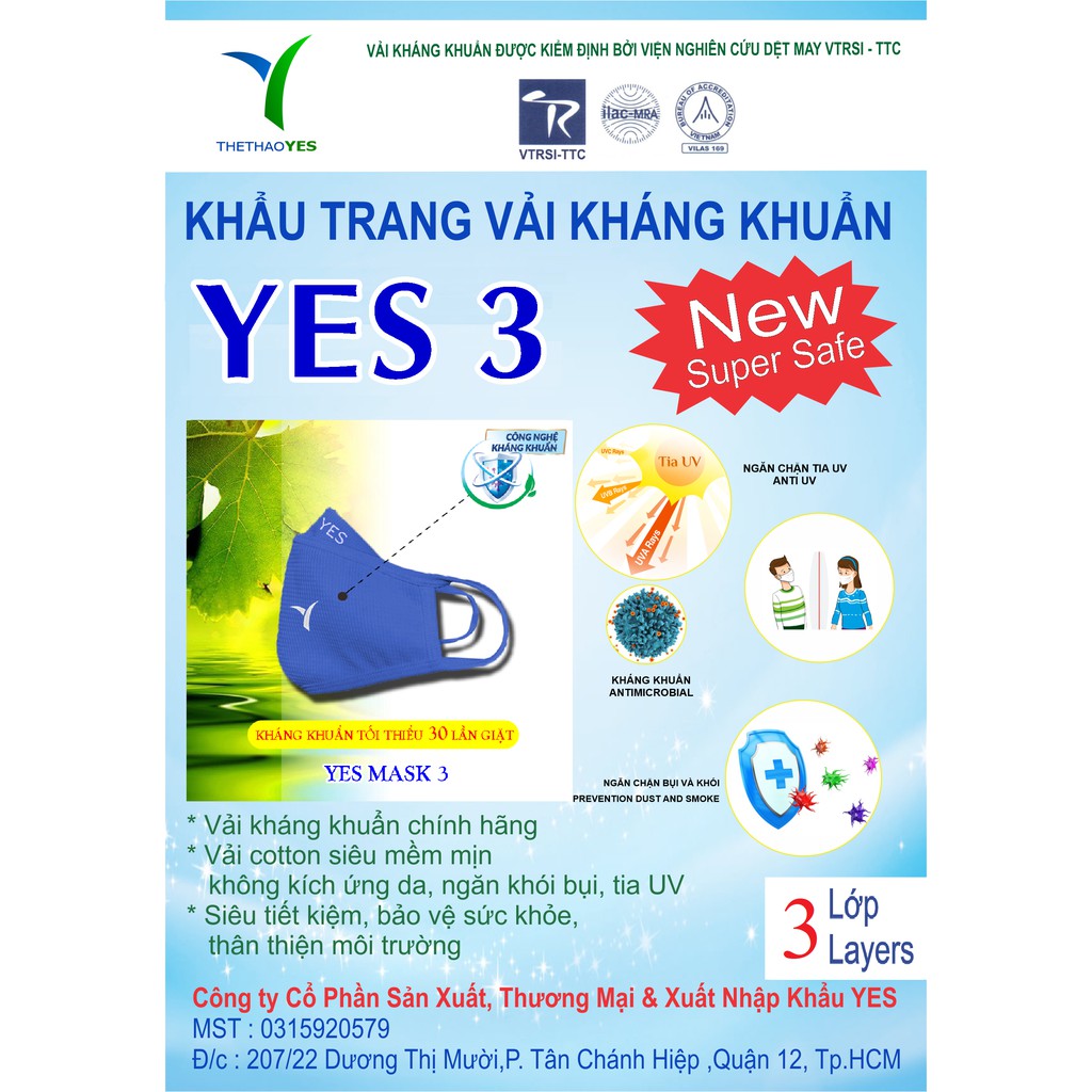 Combo 5 khẩu trang thể thao vải kháng khuẩn YES MASK 3 cao cấp - Ngăn chặn vi khuẩn tiêu chuẩn NHẬT BẢN