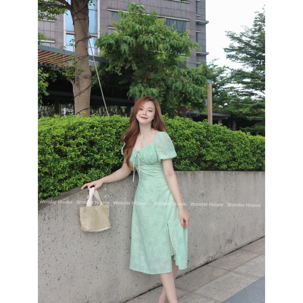 Đầm thiết kế Wonderhouse cổ tim ngực xếp ly xẻ tà đi làm , dư tiệc nữ tính - Christine Dress